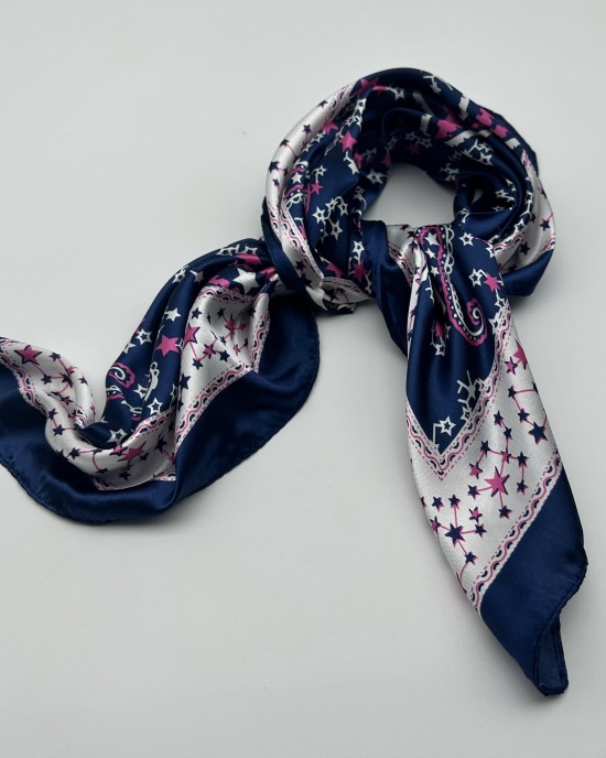 Navy blue retro small silk scarf